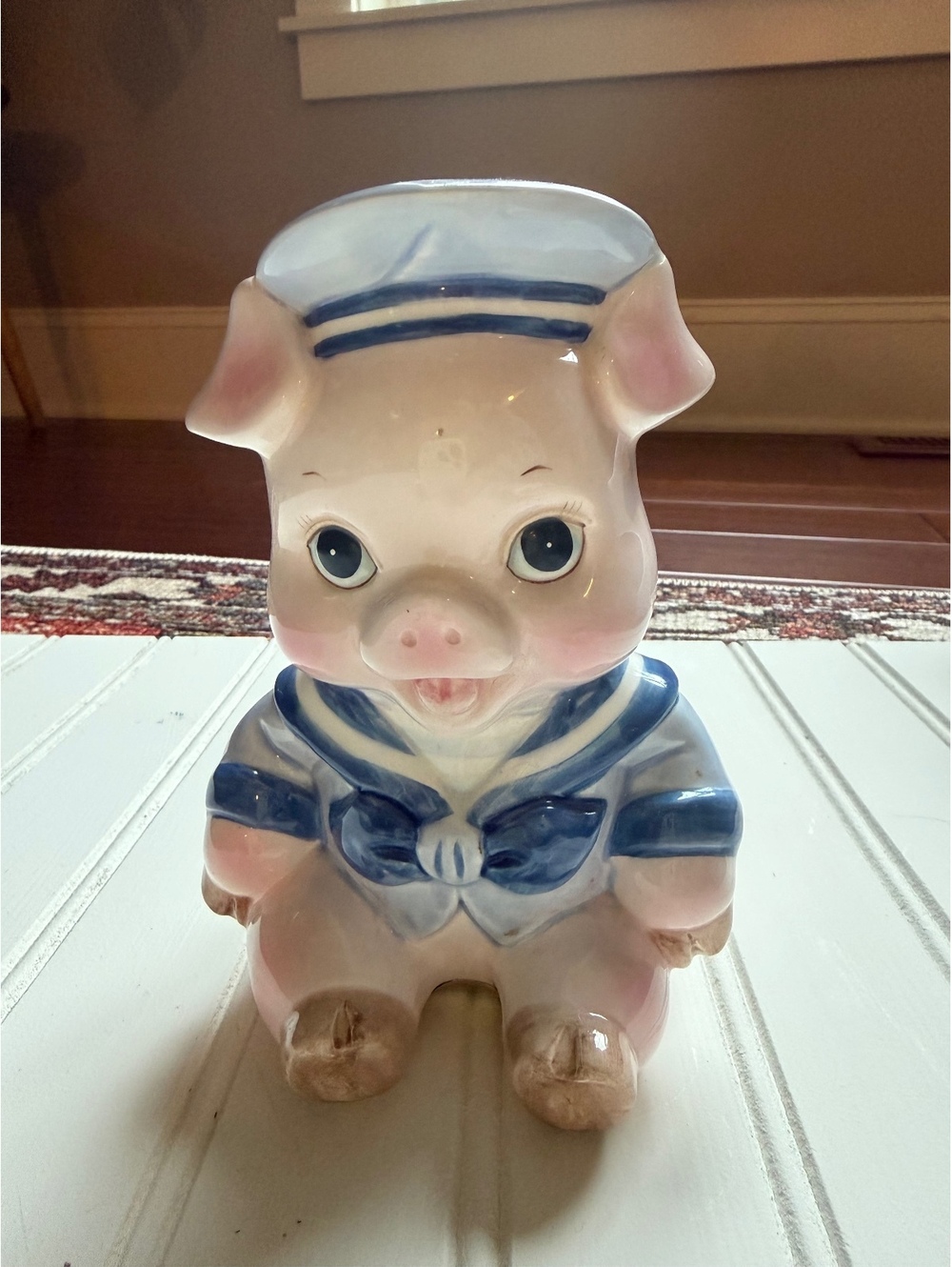 Vintage 1989 Sailor Pig Piggy Bank Ceramic Hand Painted Sri Lanka VTG